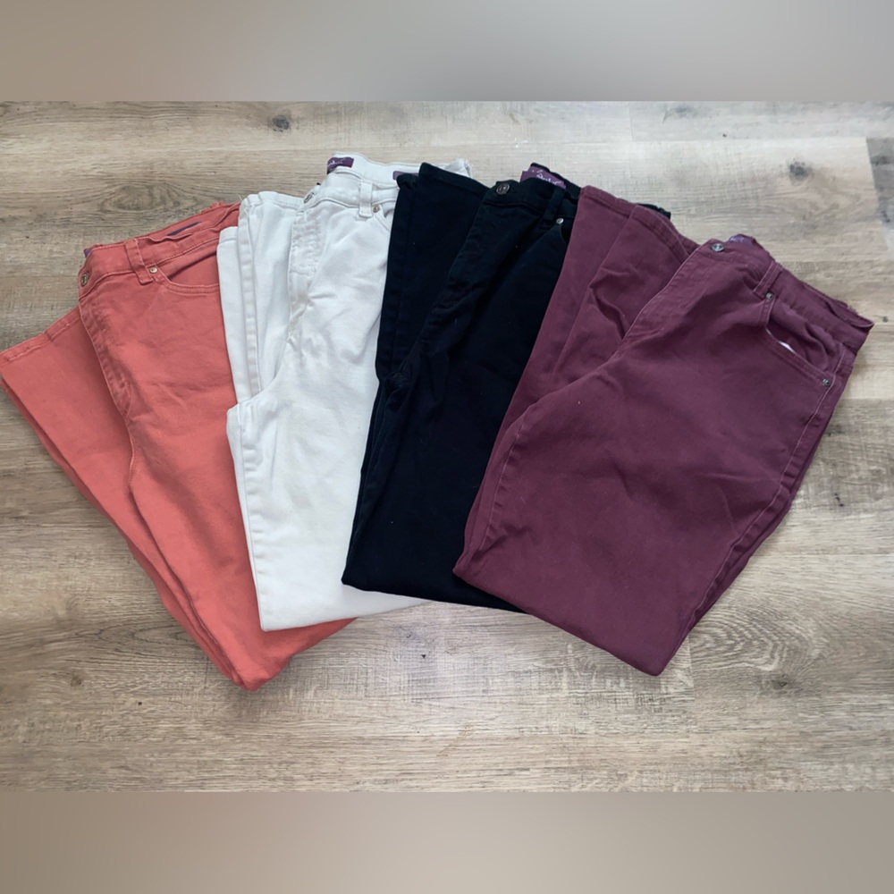 Gloria Vanderbilt Women's Pants Bundle - Coral, White, Black, Burgundy
